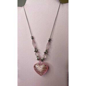 Heart Pink Crystal Necklace with Beads